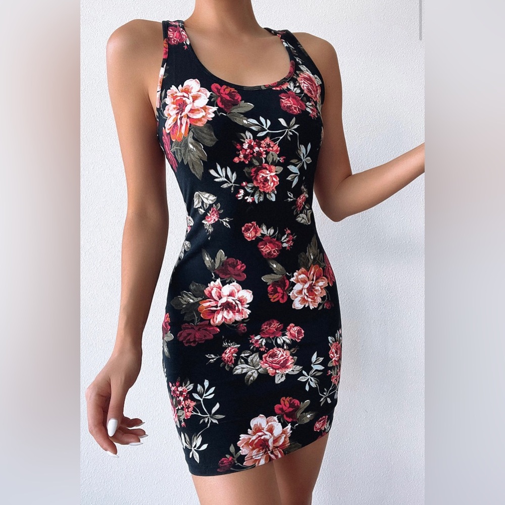 Black Floral Print Dress
